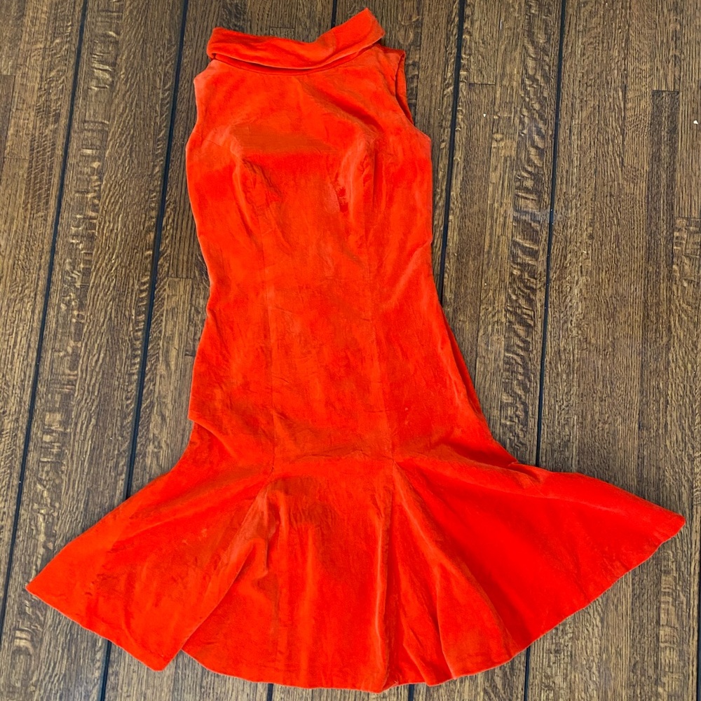 Vintage 1960s Terri Junior Orange Velvet Dress